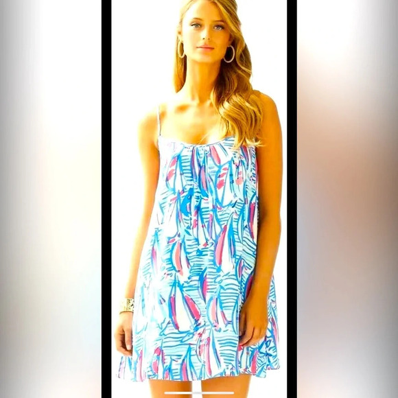 Lilly Pulitzer Daphne Red spring formal Sailboat Nautical Swing Dress xs $170 - Picture 1 of 6